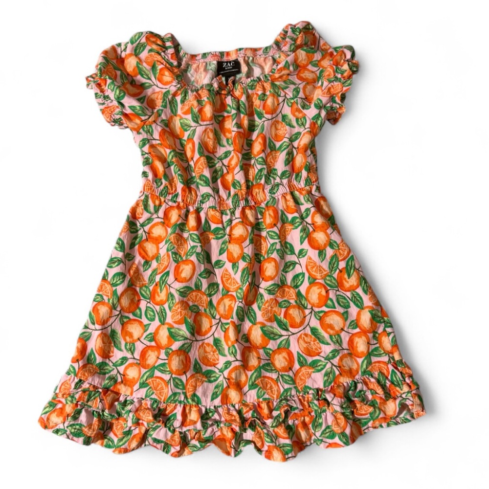 Zac Kids Toddler Girls Pink Orange Fruit Smocked Summer Dress Size XS 4 5